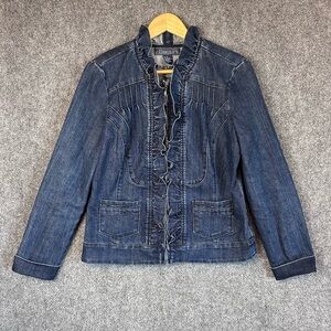Vintage Baccini denim jacket M ruffle collar pintuck French cuffs pockets grunge